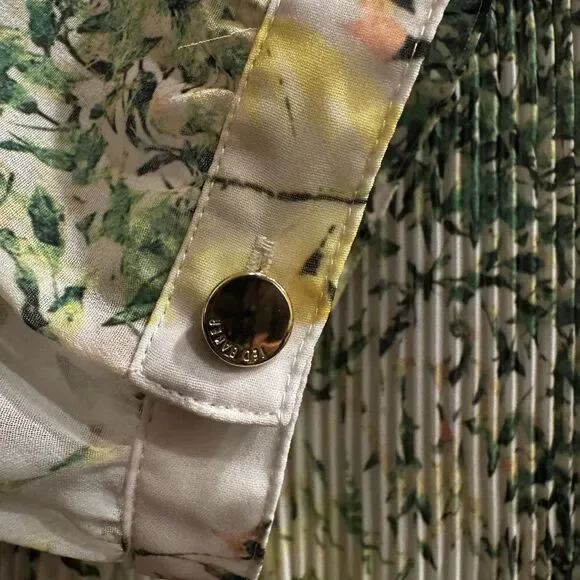 TED BAKER Women’s Dancing Leaves Sheer Pleated 3/4 Sleeved Blouse Sz US 10/L NWT - Picture 8 of 16